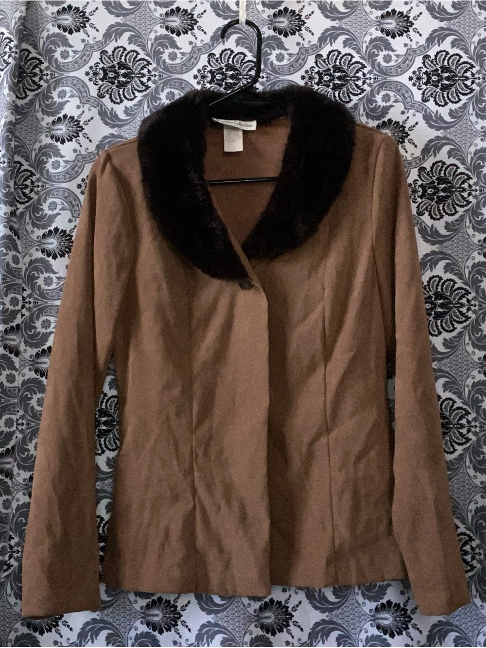 NY Collection Brown Jacket with Dark Brown Fur Collar